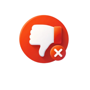 Red circular cons icon with thumbs down and white cross mark in clean flat vector design