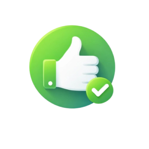 Green circular pros icon with thumbs up and check mark